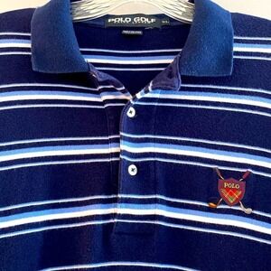 Polo Golf by Ralph Lauren striped polo shirt. Rare plaid crest shield. XL